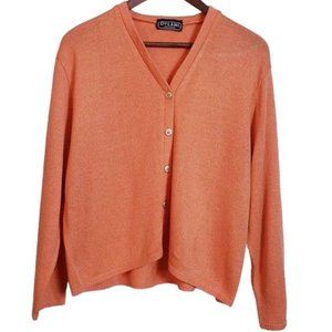 Dylani Womens Cardigan Sweater Large Orange V Neck Button Front Acrylic Blend
